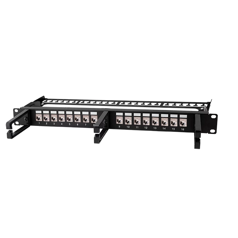 LOGILINK Patchpanel modular 16 puertos Cat.6A Keystone, 19/1U, con 3 anillos para cables, negro