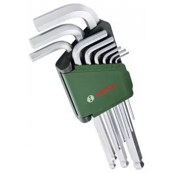 BOSCH juego de 9 llaves Allen con llaves en L codificadas por colores, punta esférica y función de retención, métrico 1,5-10 mm, acabado BlackLaser, soporte con clip