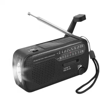 LogiLink radio de manivela Dynamo con panel solar, AM/FM, función de carga USB-C, linterna LED, alarma SOS, powerbank, negro