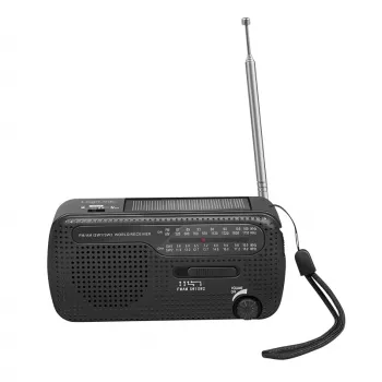 LogiLink radio de manivela Dynamo con panel solar, AM/FM, función de carga USB-C, linterna LED, alarma SOS, powerbank, negro