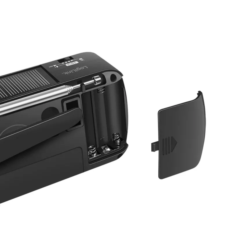 LogiLink radio de manivela Dynamo con panel solar, AM/FM, función de carga USB-C, linterna LED, alarma SOS, powerbank, negro