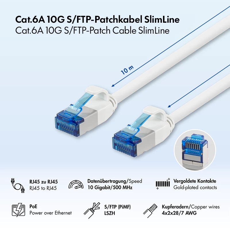 LogiLink Cat.6A Slim S/FTP LSZH cable de red, blanco, 10 m, SlimLine