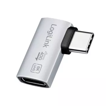 LogiLink adaptador USB4 Type-C 90°, C/M a C/H, 40 Gbit/s, 240W, 8K/60Hz, aluminio, plata