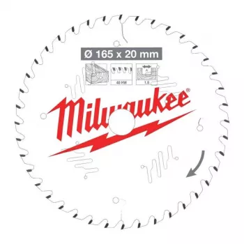 Milwaukee hoja de sierra circular 160 mm x 20 mm orificio 48T TCT madera Clean Cut CSB P W