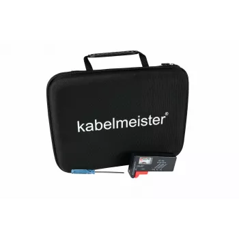 Kabelmeister caja de almacenamiento de pilas con probador integrado para AA, AAA, C, D, 9V y botón - negra