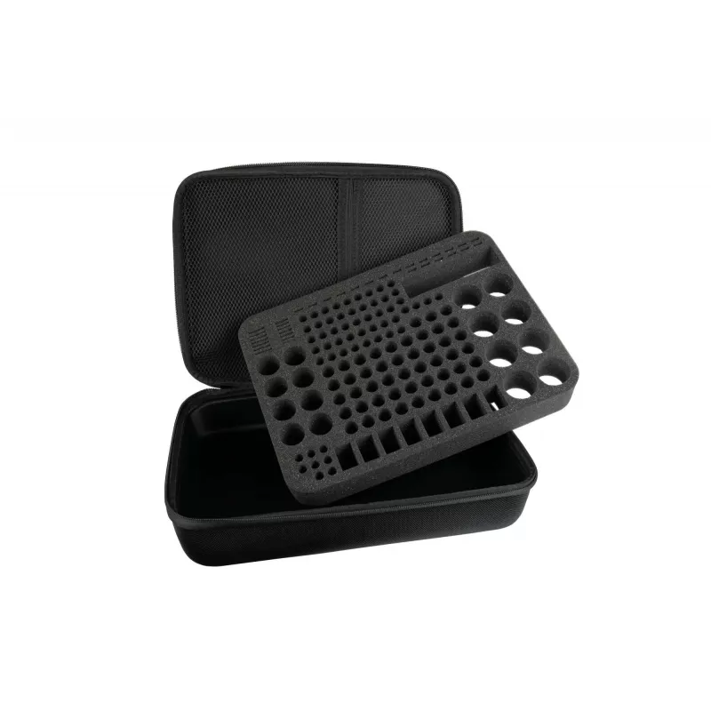 Kabelmeister caja de almacenamiento de pilas con probador integrado para AA, AAA, C, D, 9V y botón - negra
