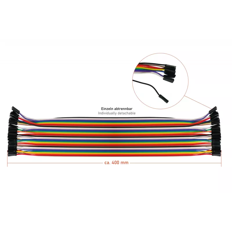 Kabelmeister Set de cables jumper de 40 pines, 3 cintas (macho-macho, hembra-hembra, macho-hembra), 20 cm, 24 AWG, colores del arcoíris, para Arduino, Raspberry Pi, breadboard