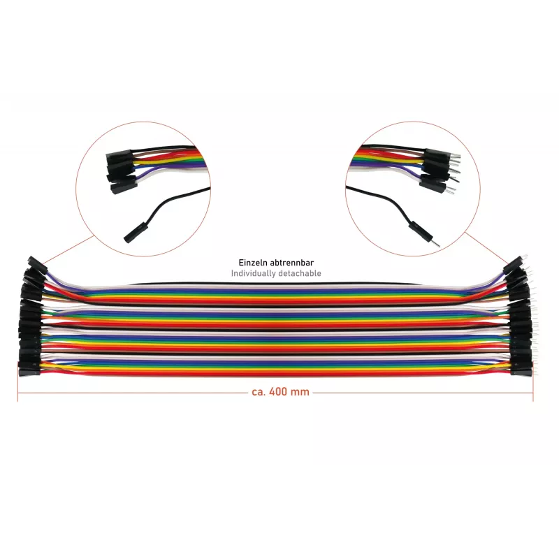 Kabelmeister Set de cables jumper de 40 pines, 3 cintas (macho-macho, hembra-hembra, macho-hembra), 20 cm, 24 AWG, colores del arcoíris, para Arduino, Raspberry Pi, breadboard