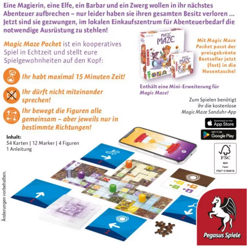 PEGASUS Magic Maze Pocket Juego de laberinto cooperativo en tiempo real, 1-4 jugadores, a partir de 8 años, 15 minutos