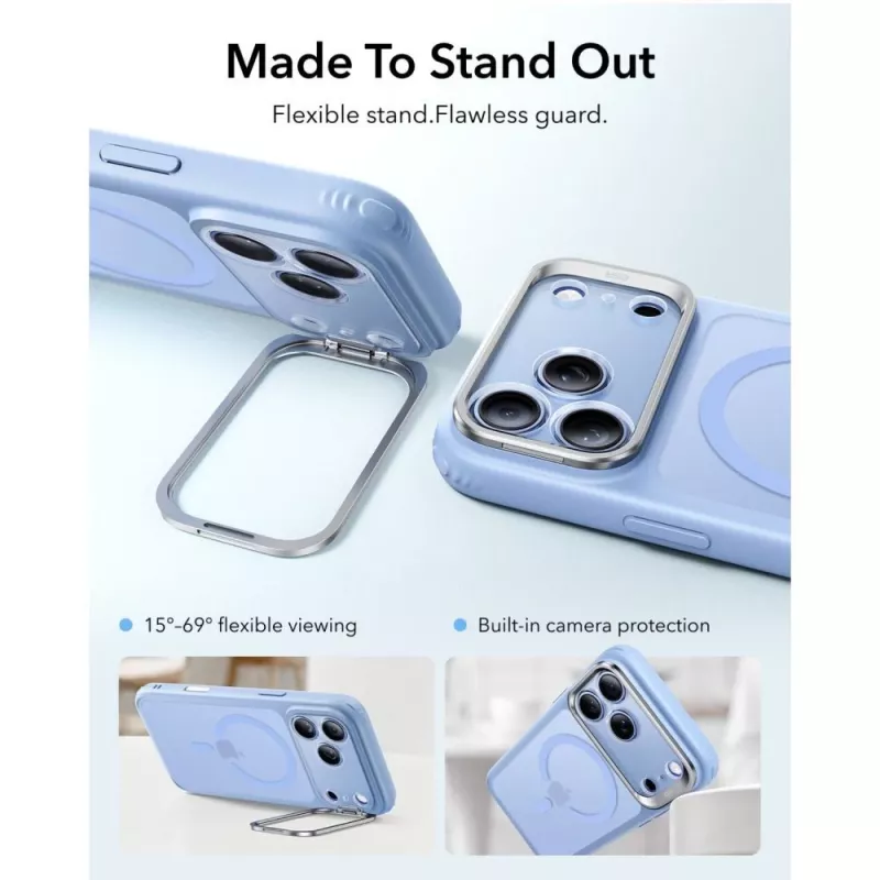 ESR Classic Hybrid Kickstand funda MagSafe para iPhone 17 Pro Max / 18 Pro Max - azul claro mate