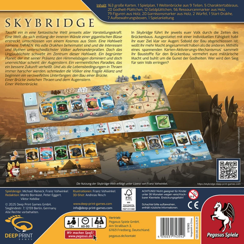 PEGASUS Deep Print Games: Skybridge - Juego de estrategia para 2-4 jugadores, a partir de 10 años, 60-90 minutos, mecánicas de construcción de ciudades y redes, multilingüe (EN/DE)