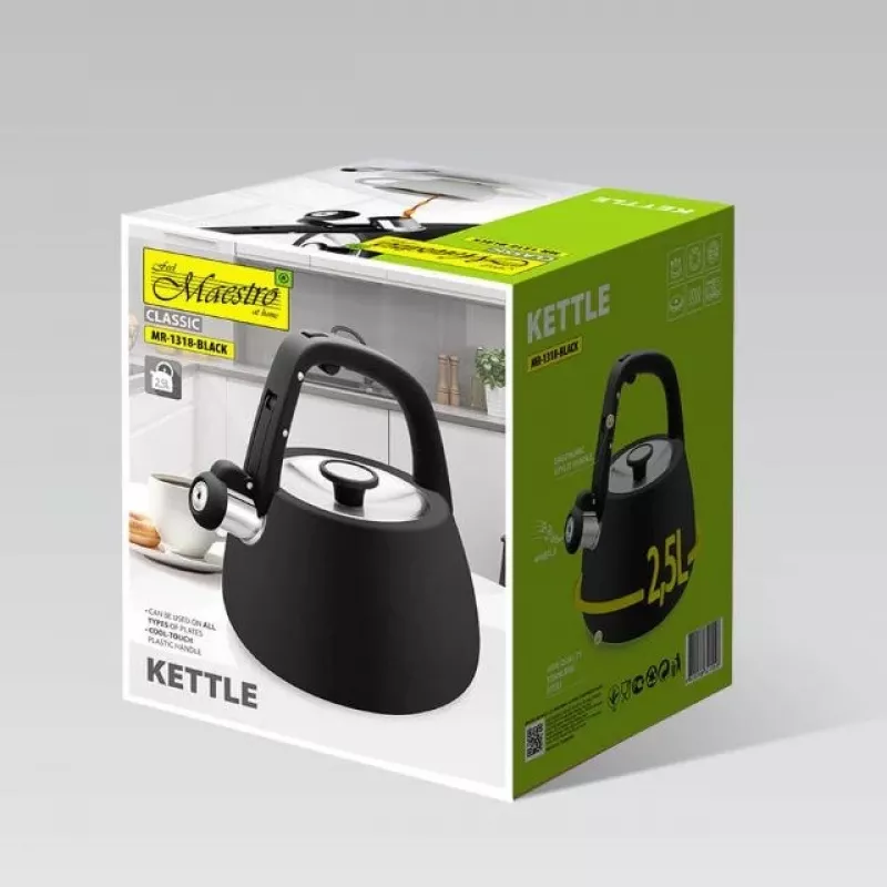 MEO Maestro Hervidor de cocina 2,5L Negro Mate Acero inoxidable con silbato MR-1318-BLACK