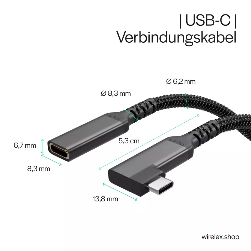ShiverPeaks Cable de extensión USB-C USB-C/C 3.2 PD 90° - Cable - Digital/Datos