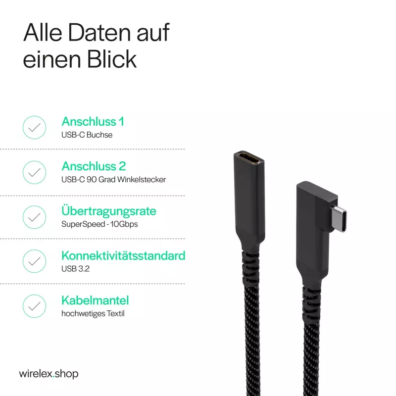 ShiverPeaks Cable de extensión USB-C USB-C/C 3.2 PD 90° - Cable - Digital/Datos