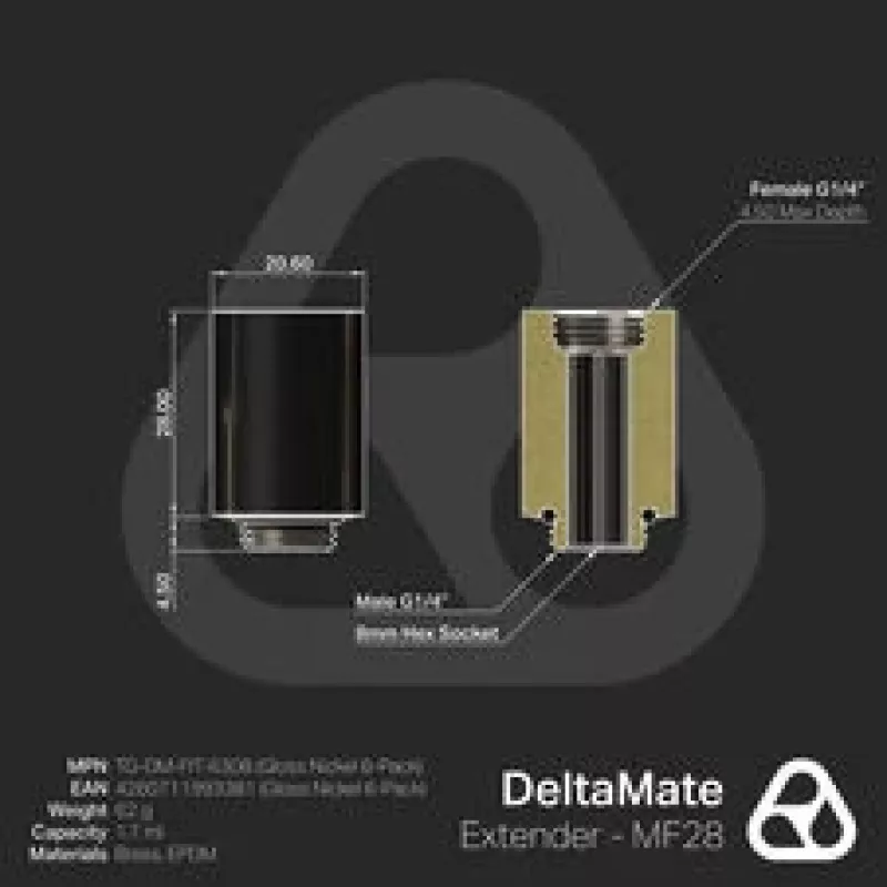 Thermal Grizzly DeltaMate Extender Fitting MF28 - níquel brillante, pack de 6