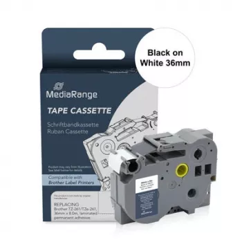 MediaRange MRBTZ261 cartucho de cinta de etiquetas laminadas 36mm negro sobre blanco para Brother P-Touch