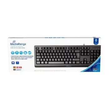 MediaRange MROS109-GR teclado USB con cable, distribución QWERTY griego, negro, 105 teclas, membrana, cable de 1,5 m