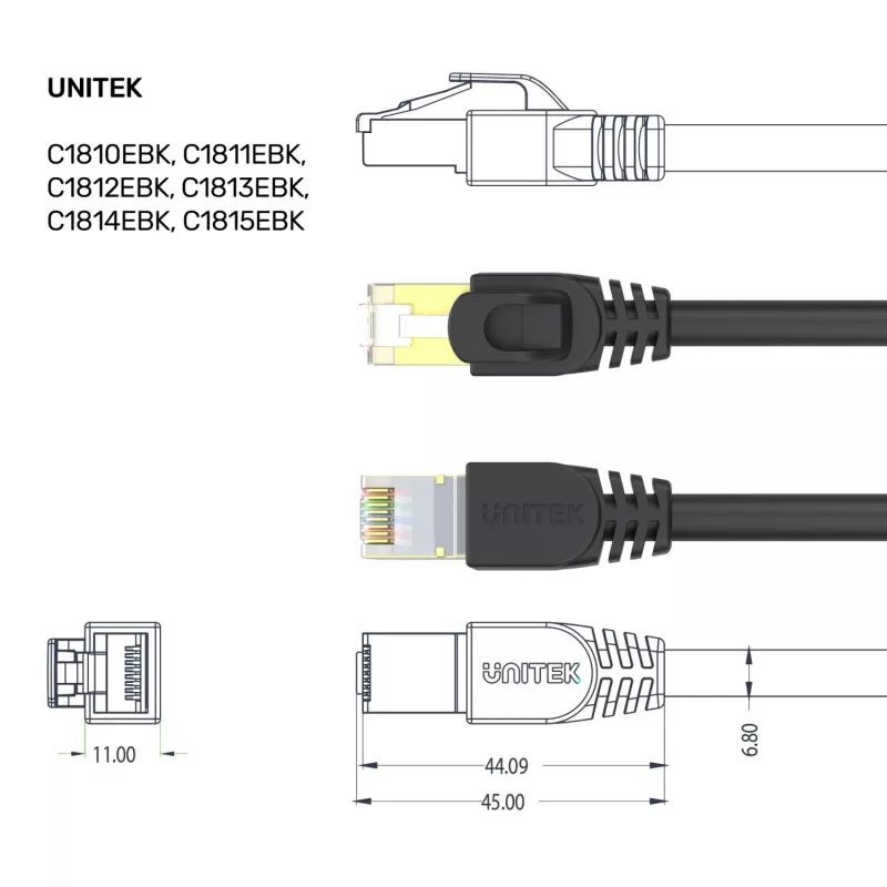 UNITEK Cable de red Cat.7 S/FTP 2,0 m, 10 Gbit/s, 600 MHz, conectores RJ45 dorados, Negro