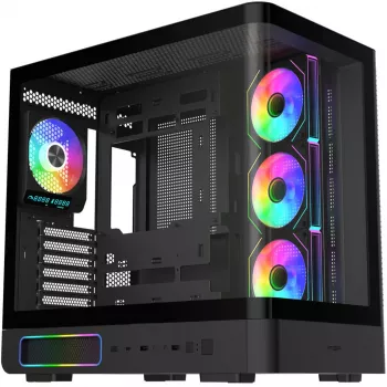 Fortron M581 caja semitorre, negra, cristal templado panorámico, 4 ventiladores ARGB
