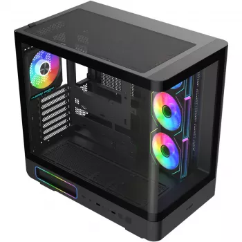 Fortron M581 caja semitorre, negra, cristal templado panorámico, 4 ventiladores ARGB