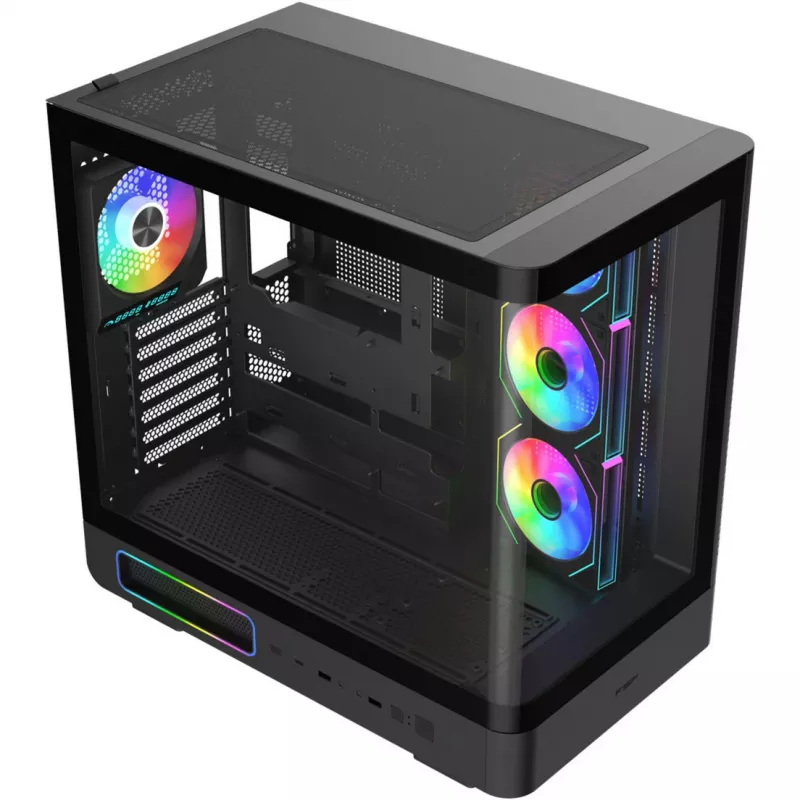 Fortron M581 caja semitorre, negra, cristal templado panorámico, 4 ventiladores ARGB