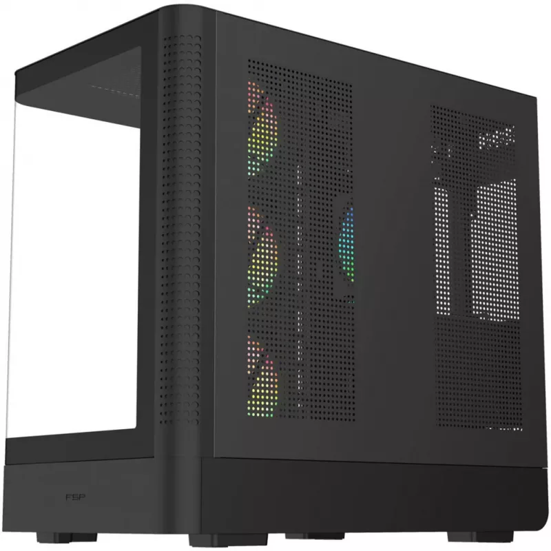 Fortron M581 caja semitorre, negra, cristal templado panorámico, 4 ventiladores ARGB