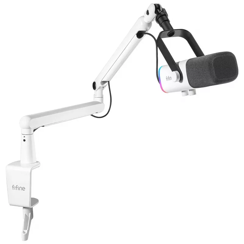 FIFINE TAM8W micrófono dinámico XLR/USB para podcast con brazo articulado, blanco