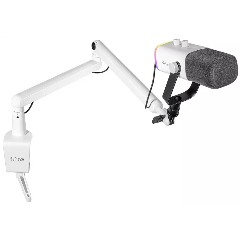 FIFINE TAM8W micrófono dinámico XLR/USB para podcast con brazo articulado, blanco