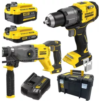 Set de taladro percutor y atornillador de impacto a batería STANLEY V20 18V con baterías de 4.0Ah y 2.0Ah
