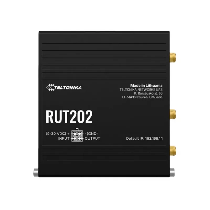 Teltonika Networks RUT202 router 4G LTE Wi-Fi, Dual-SIM, 2x Ethernet, montaje en carril DIN/pared, aluminio