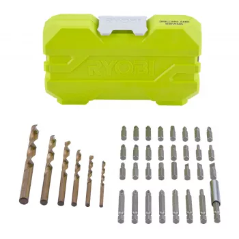 Ryobi RAK38SDD set de 38 piezas de brocas y puntas de destornillador con 24 puntas de destornillador de 25mm, brocas HSS y para piedra, portabrocas, soporte magnético y maletín