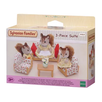 EPOCH Sylvanian Families Conjunto de tres piezas - set de muebles de salón con sofá, sillones, mesa y cojines
