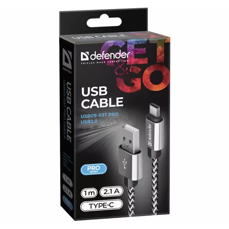 Defender Cable USB-A a USB-C 1,0 m 2,1 A blanco