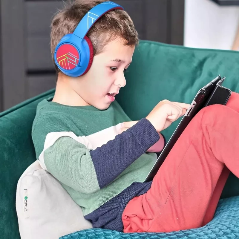 PowerLocus Bobo Kids auriculares inalámbricos, LED, AUX, azul/rojo