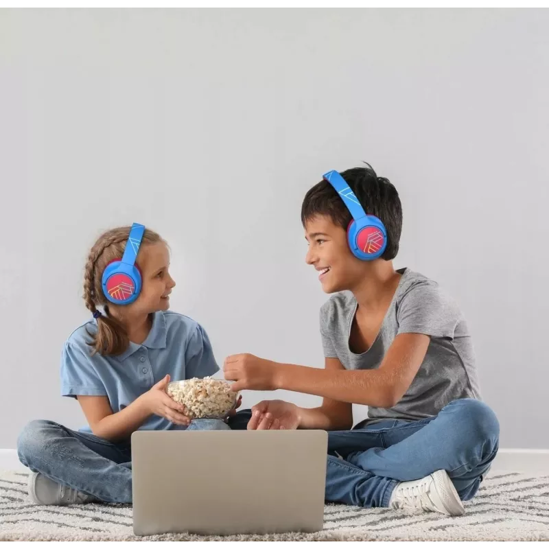 PowerLocus Bobo Kids auriculares inalámbricos, LED, AUX, azul/rojo