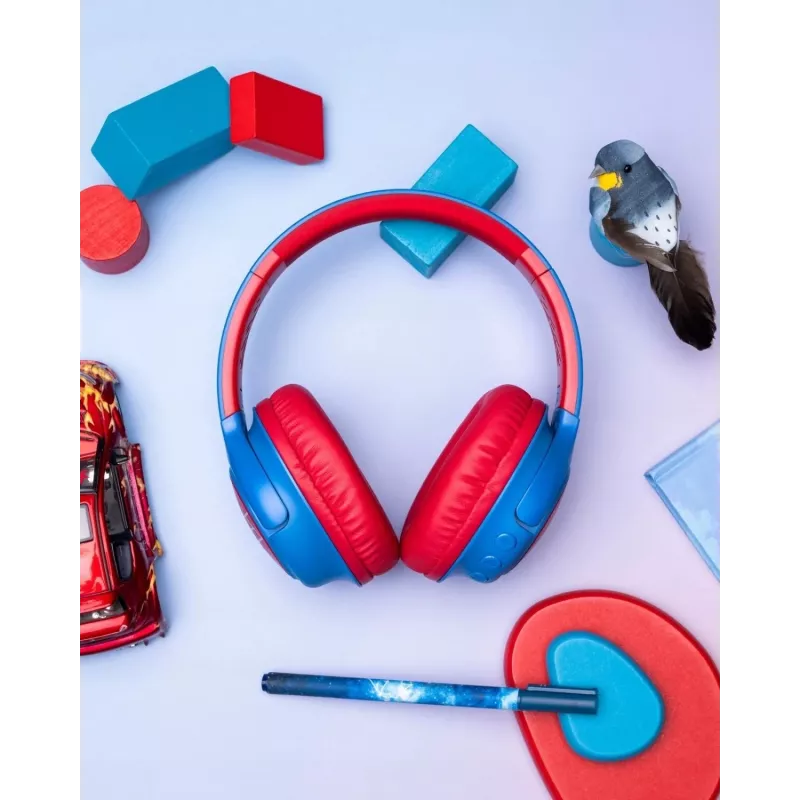 PowerLocus Bobo Kids auriculares inalámbricos, LED, AUX, azul/rojo
