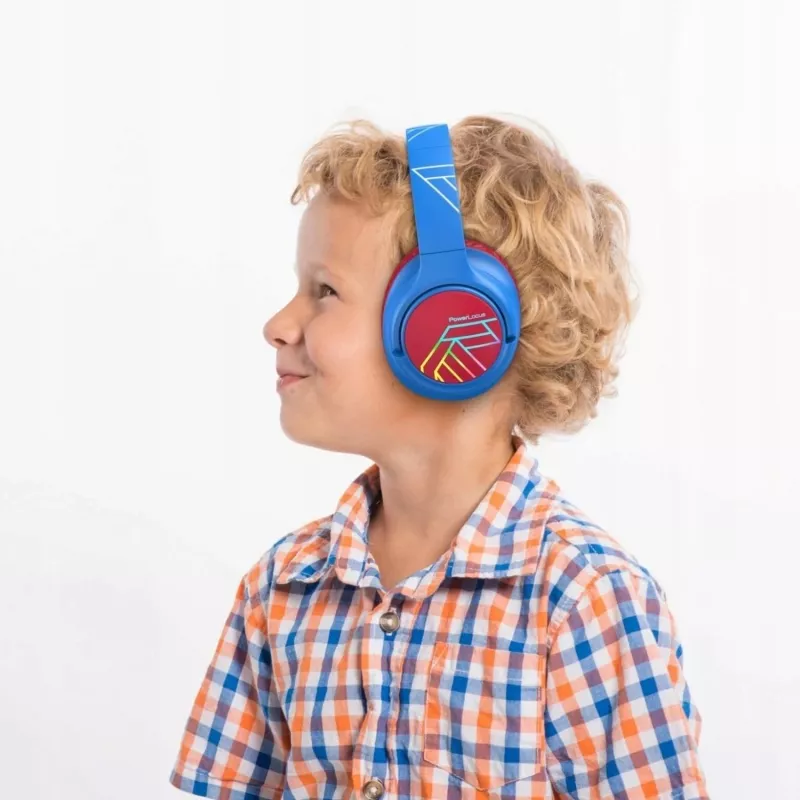 PowerLocus Bobo Kids auriculares inalámbricos, LED, AUX, azul/rojo