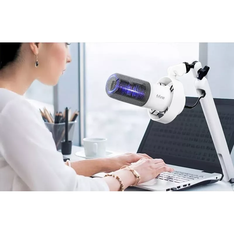 Micrófono dinámico FIFINE T688W con brazo articulado, USB/XLR, blanco