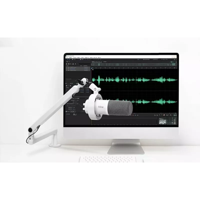 Micrófono dinámico FIFINE T688W con brazo articulado, USB/XLR, blanco