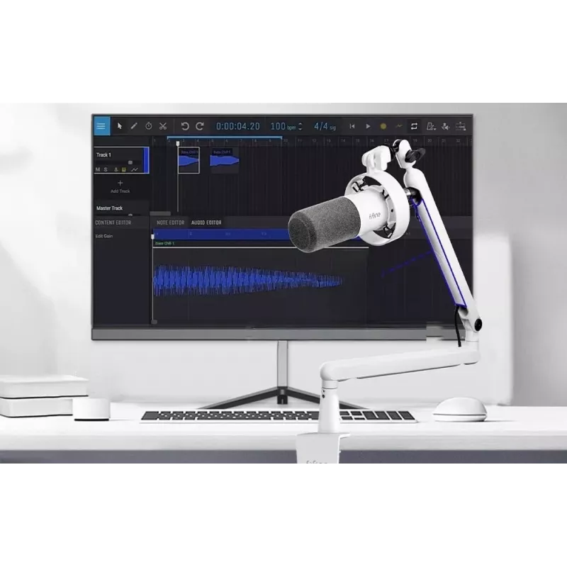 Micrófono dinámico FIFINE T688W con brazo articulado, USB/XLR, blanco