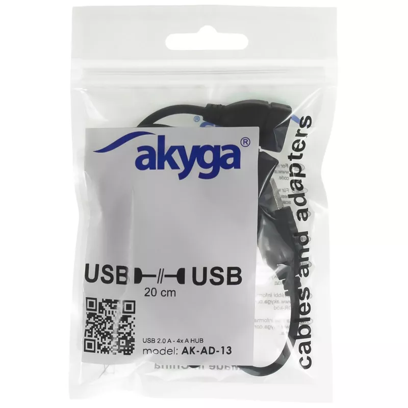 AKYGA AK-AD-13 hub USB 2.0 de 4 puertos, negro