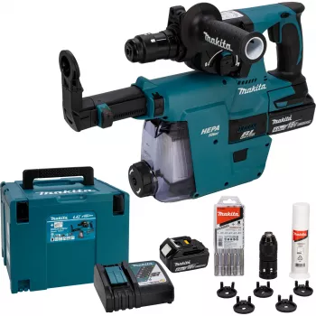 Makita DHR243JWX2 Martillo perforador a batería SDS-Plus de 3 modos sin escobillas 18V con 2 baterías de 5,0Ah, cargador y maletín Makpac