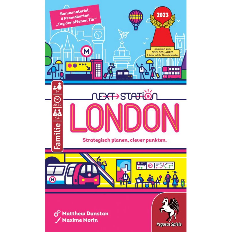 PEGASUS Next Station London – juego de mesa Flip-and-Write, 1–4 jugadores, a partir de 8 años