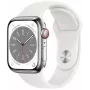 Apple Watch Series 8 GPS + Cellular 41mm caja de acero inoxidable con correa Sport Band, plata/blanco (MNJ53EL/A)
