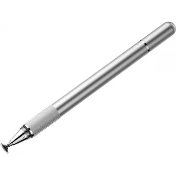 Lápiz Baseus Golden Cudgel para pantallas táctiles capacitivas, doble punta con disco transparente y fibra conductora, Plata
