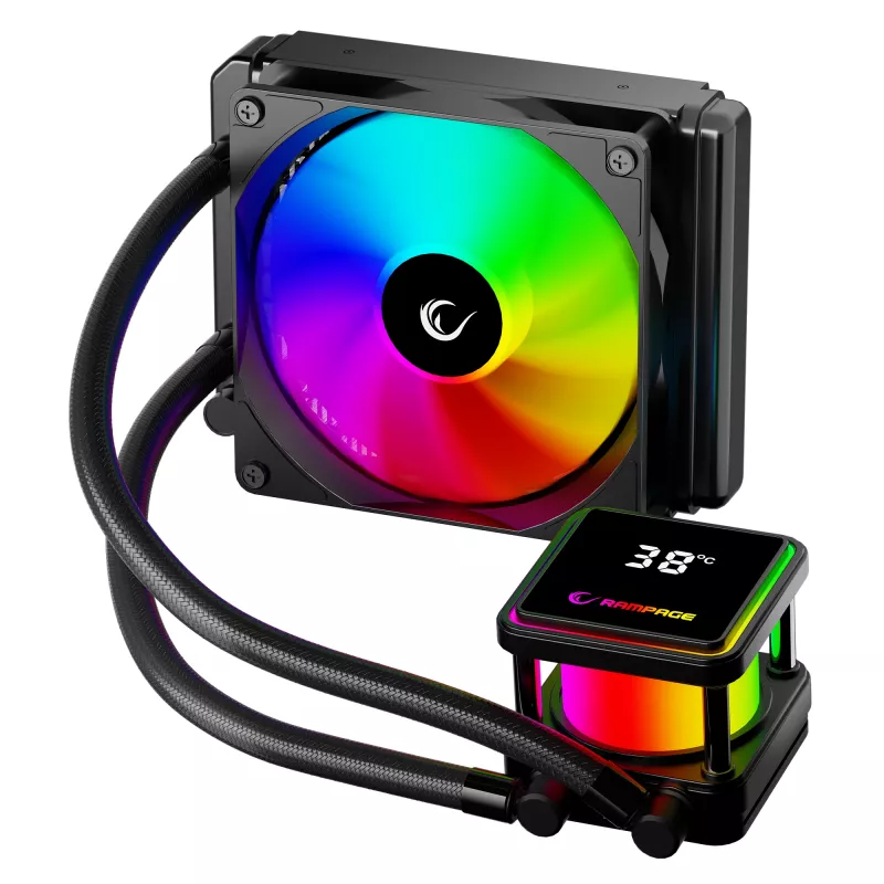 Rampage INFINITE V120 ARGB Disipador líquido para CPU de 120mm con indicador de temperatura, Negro