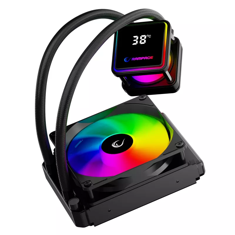 Rampage INFINITE V120 ARGB Disipador líquido para CPU de 120mm con indicador de temperatura, Negro