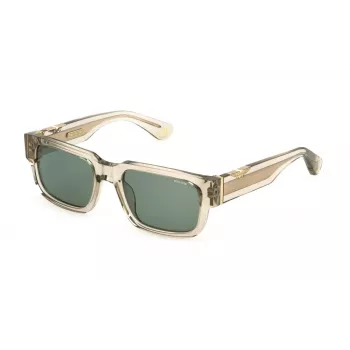 POLICE SPLP24-5406S9 Gafas de sol polarizadas rectangulares para hombre, montura negra, lentes grises, 54/20/145 mm