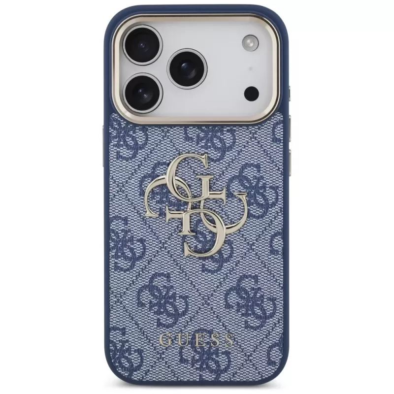 Guess 4G Classic Logo funda para Apple iPhone 18 Pro / 17 Pro, azul con detalles dorados