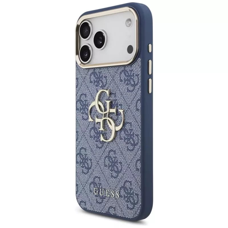 Guess 4G Big Classic Logo funda para iPhone 18 Pro Max / 17 Pro Max, azul y dorado